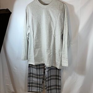 Gray Long Sleeve Shirt and Plaid Shorts Set